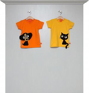 T-Shirts orange mit Hund und gelb mit Katze