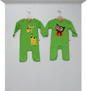 Jumpsuits lang grün Giraffe und Eule