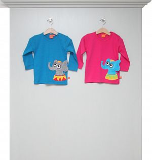 Langarmshirts blau und pink mit Zirkus-Elefant