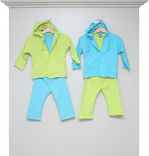 Sweatshirt-Kapuzenjacken, Sweathosen und T-Shirts aqua u. lime