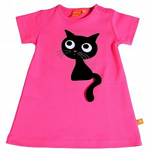 Kleid kurzarm pink mit Katze