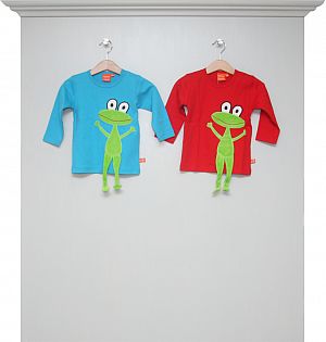 Langarm-Shirts türkis und rot mit Frosch