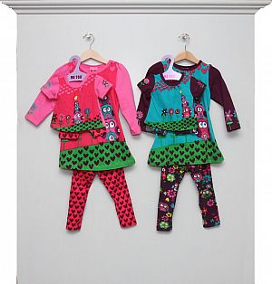 Kleid-Legging-Sets girls & Teddys pink/türkis-lila - mit Bären