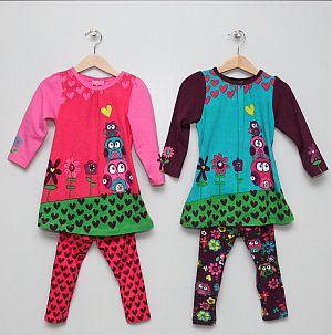 Kleid-Legging-Sets girls & Teddys pink/türkis-lila - mit Bären