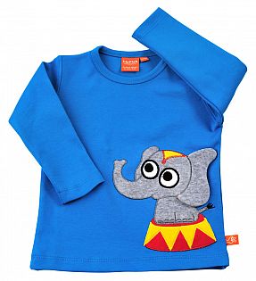 Langarmshirts blau und pink mit Zirkus-Elefant