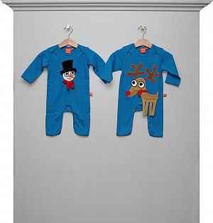 Jumpsuits blau mit Schneemann und Rentier