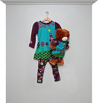 Kleid-Legging-Set girl & Teddy türkis-lila - mit Bär